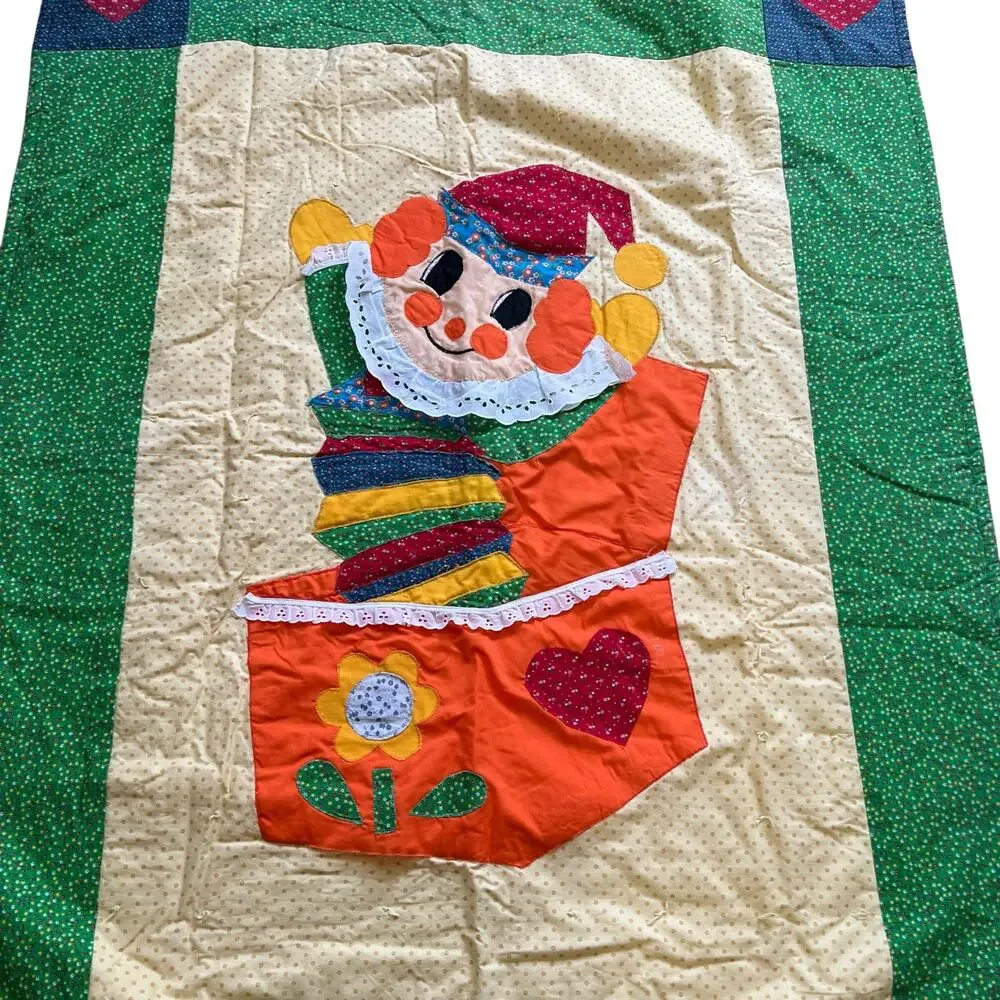 Vintage Handmade Jack In The Box Crib Applique Quilt Blanket/Wall Art 55